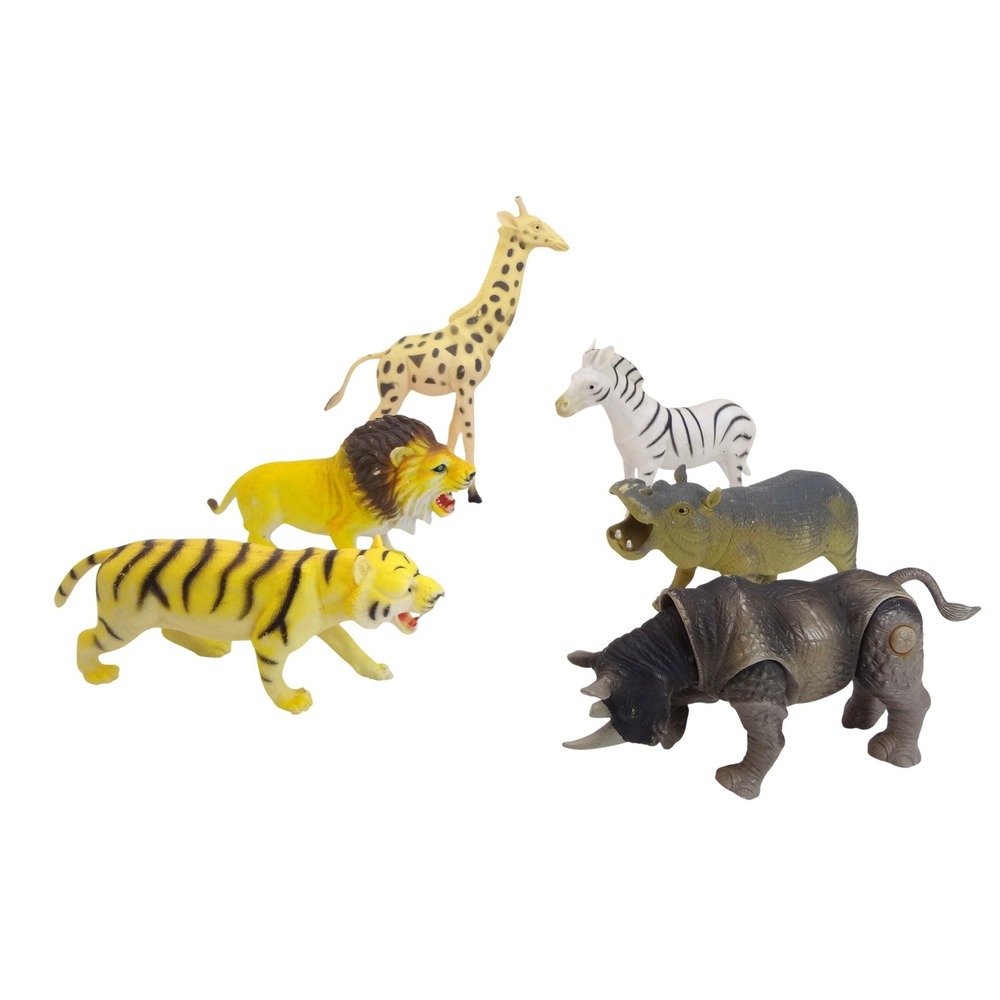 Lot of 6 Safari Animal Toy Set Kids OS Multicolor Plastic Figurines